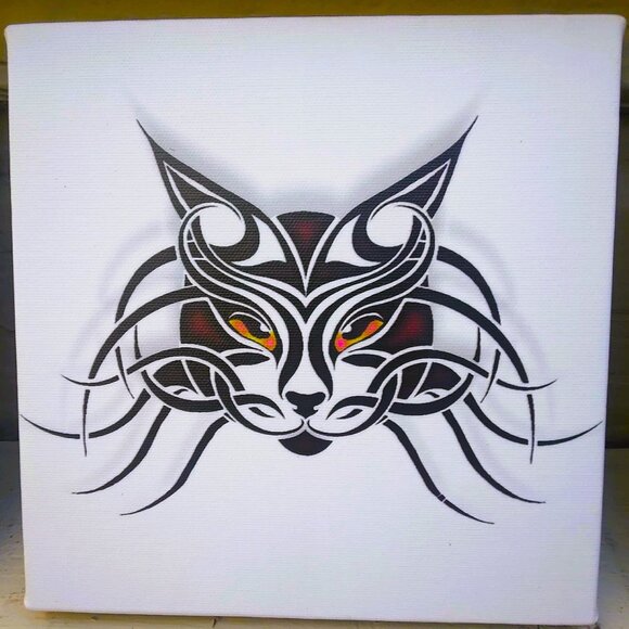 Tribal Cats (3 Panels) Original Art Giclee Canvas Wrap Prints - Picture 7 of 9